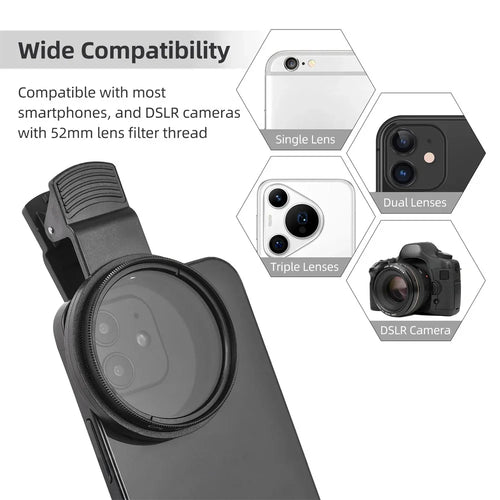 52mm CPL Polarizing Phone Lens Clip – Anti-Glare, No Reflection Camera Filter for iPhone & Android