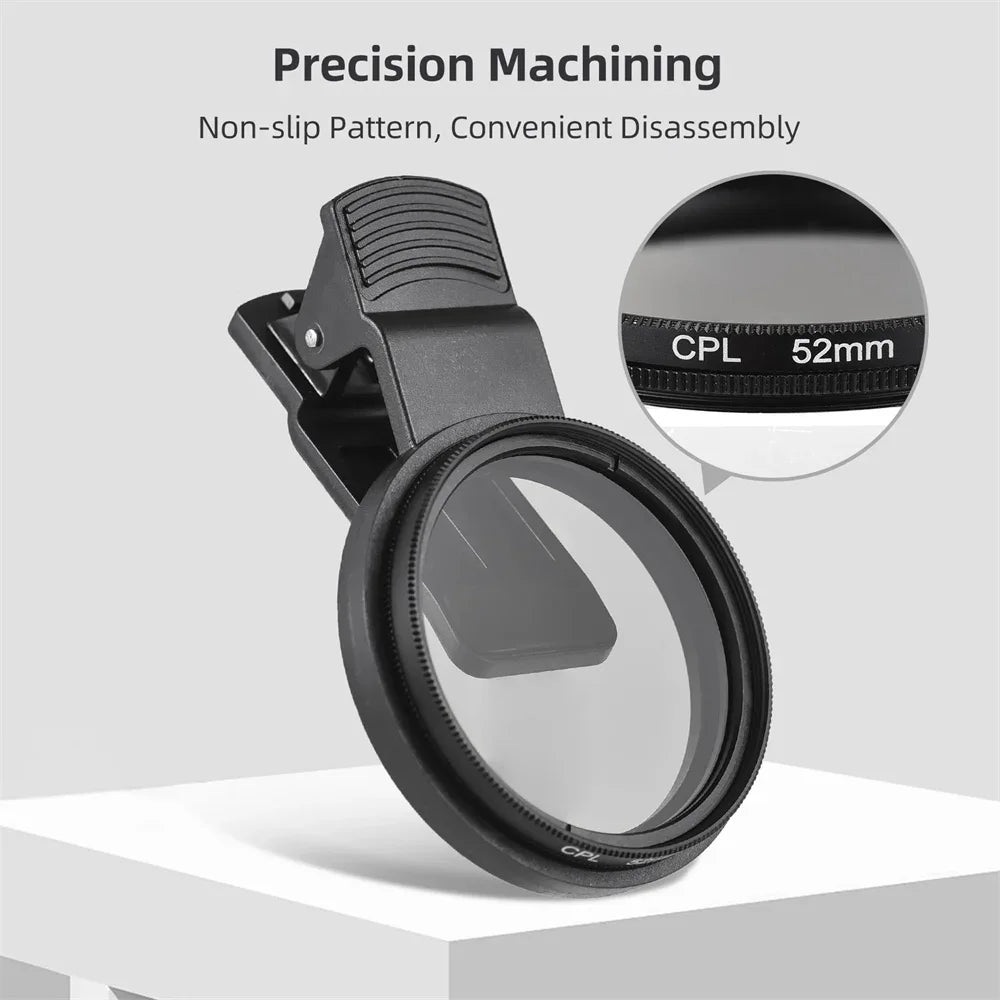 52mm CPL Polarizing Phone Lens Clip – Anti-Glare, No Reflection Camera Filter for iPhone & Android